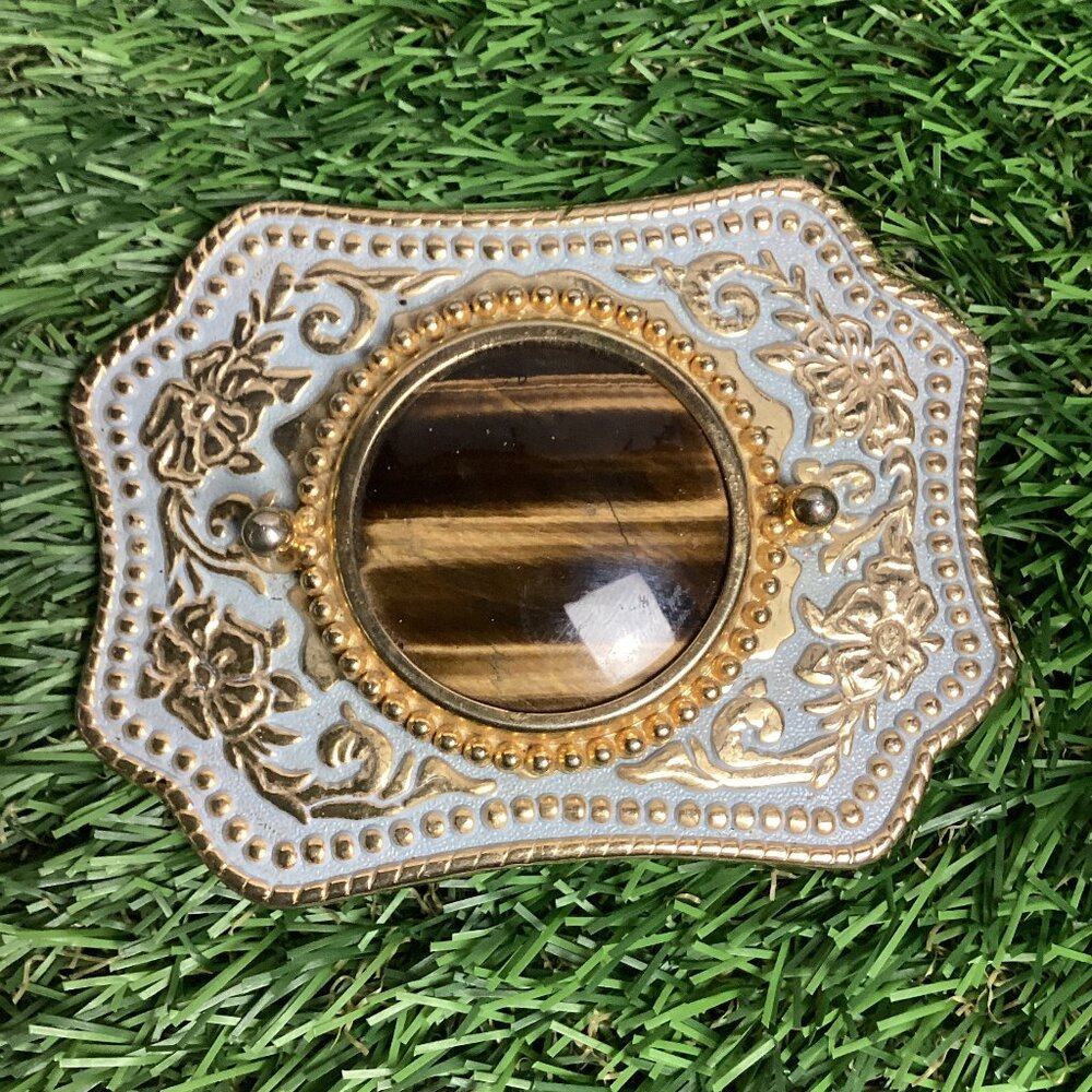 Tiger's Eye Belt Buckle with Gold Details